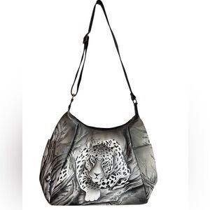 Anna by Anuschka Hand Painted Leather Leopard Bag Jungle Art Purse